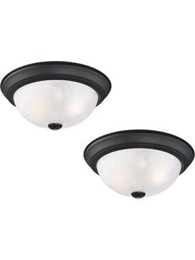 2-Pack Dimmable Ceiling Light Fixtures, Alabaster Glass Shade, Matte Black